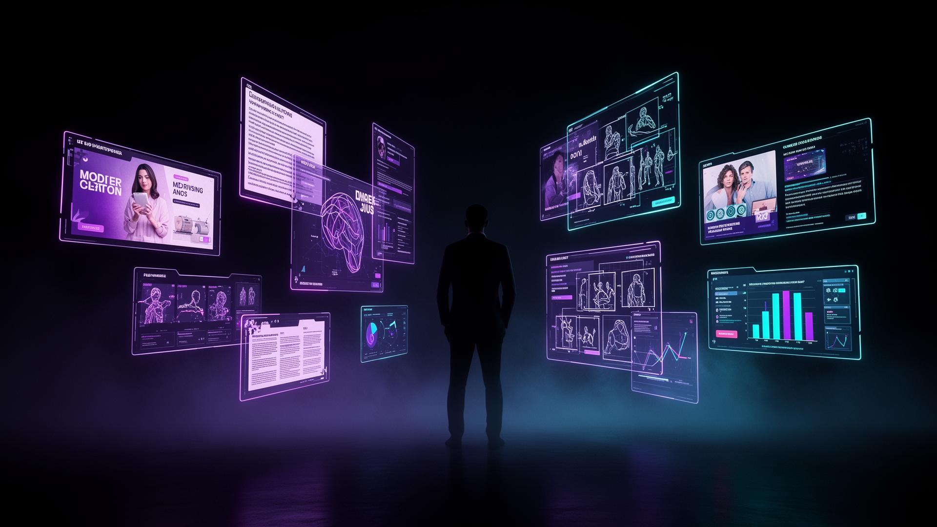 AI command center with floating interfaces